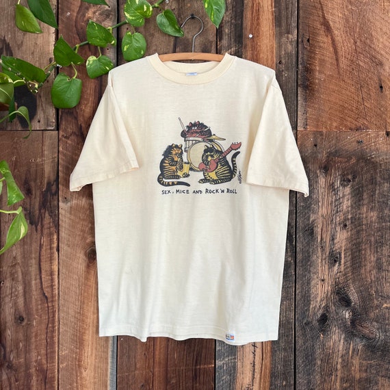 Vintage 80s Sex Mice and Rock N Roll Kilban Cat Parody T Shirt