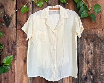 Vintage jaren 60 zijden pyjamaset voor dames: soepel, licht en zacht, maat M