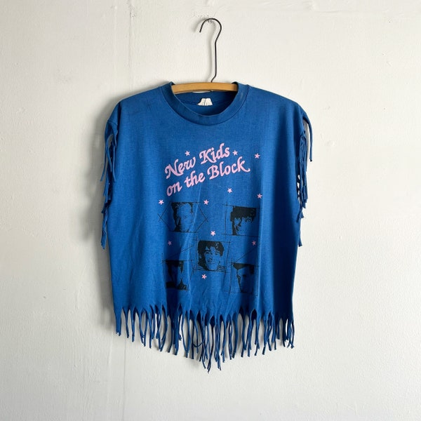 Vintage New Kids on the Block Womens T shirt diy fringe sleeveless size M