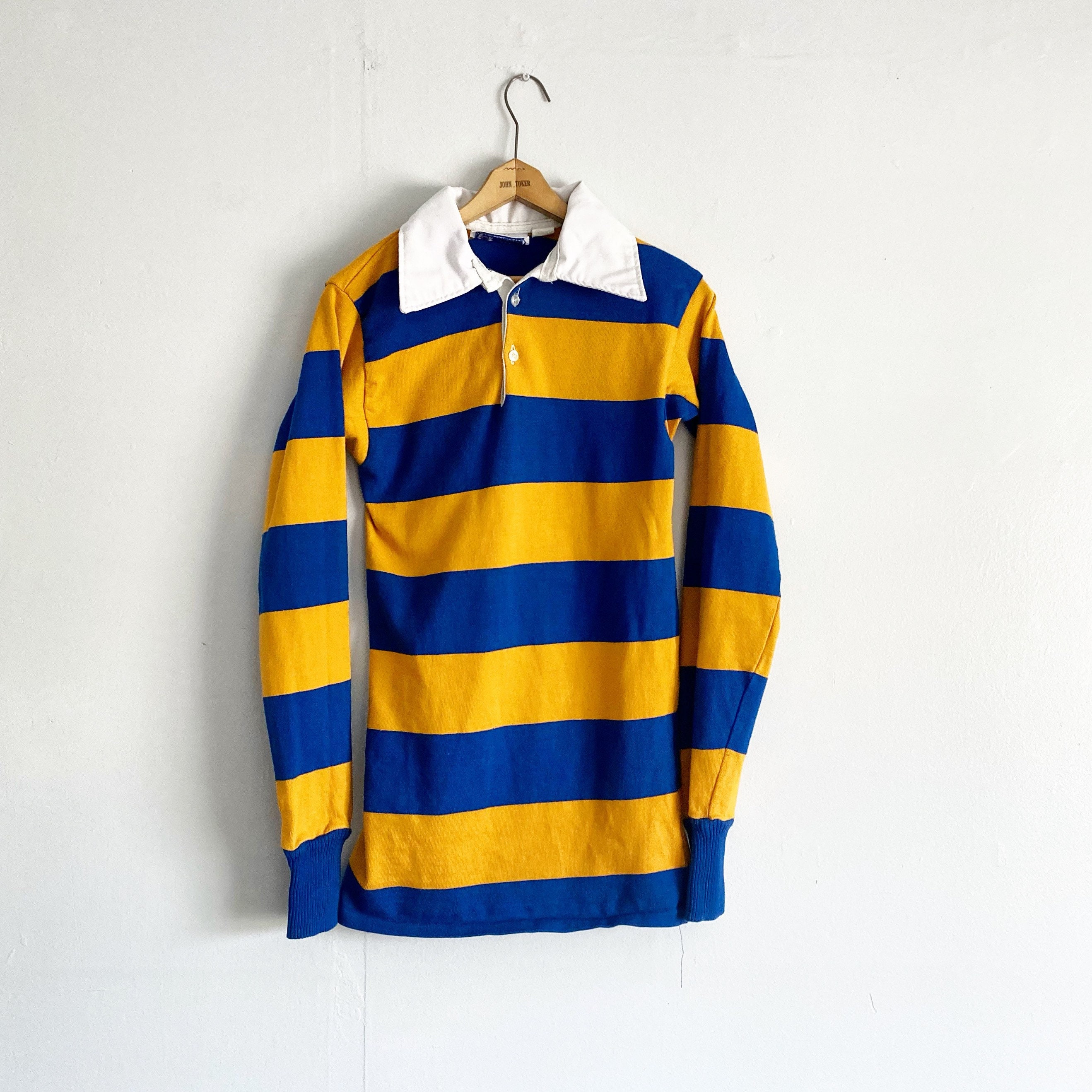 Vintage 70s 80s Rugged Covers Rugby Shirt Blue Yellow Stripe Etsy