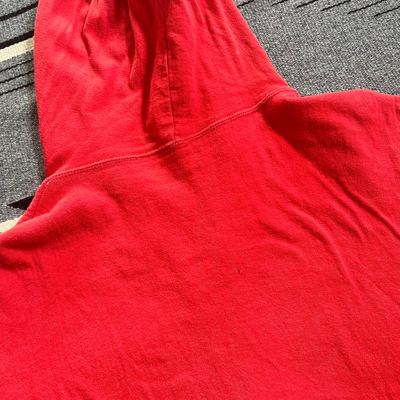 Vintage 60s 70s Thermal Lined Zip Up Red Hoody Hooded Sweatshirt distressed size L image 7