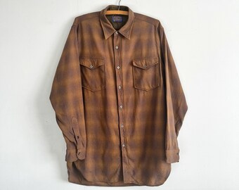 Vintage 70s Pendleton Shadow Plaid Brown Blue Flannel Size XL