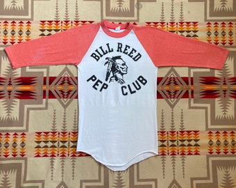 Vintage 80s Bill Reed School Warriors Pep Club Baseball t shirt Indian chief head size Small