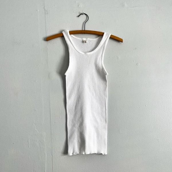 Vintage 70s Undershirt Ribbed All Cotton Tank Top Wife Beater Fruit of the Loom Size S