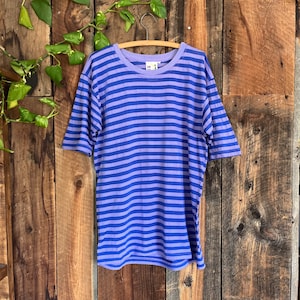 Vintage 80s 90s Purple Striped Shirt Sheer Rayon like size L