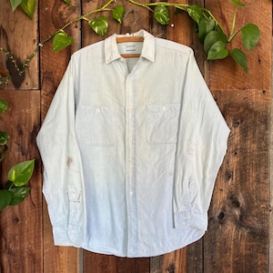 Vintage 50s Chambray Work Shirt Paint Marks faded selvedge gusset size L