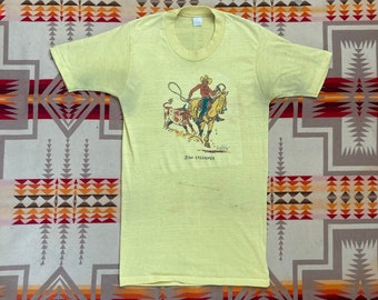 Vintage 70s 1976 Jerry Palen Cartoon Shirt western cowboy slim shirt size M