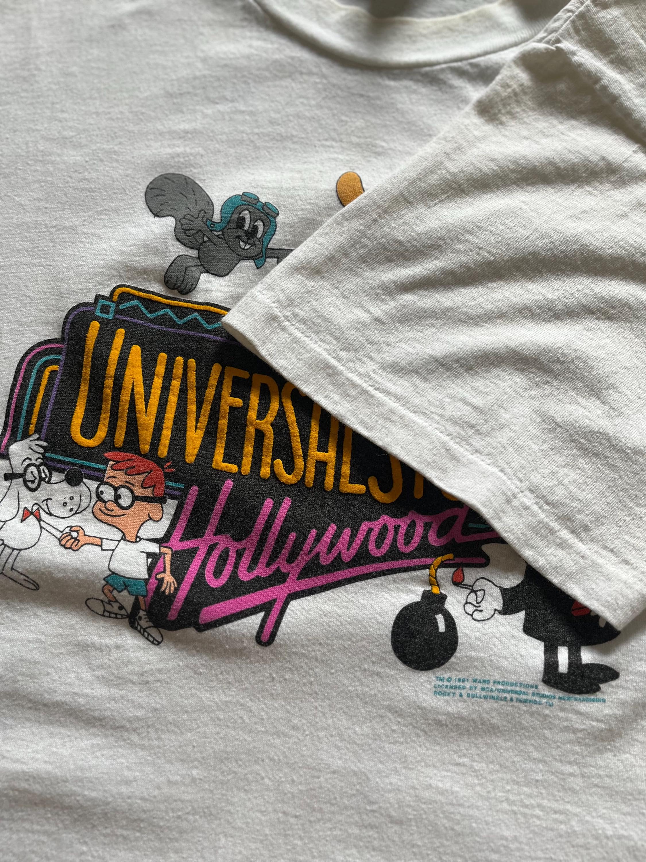 Vintage 90s Universal Studios T Shirt Rocky and Bullwinkle Single 