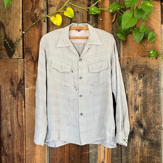 penneys dress shirts Vintage 60s Penneys Distressed Grungy Rayon Knit Loop Collar Shirt Size M