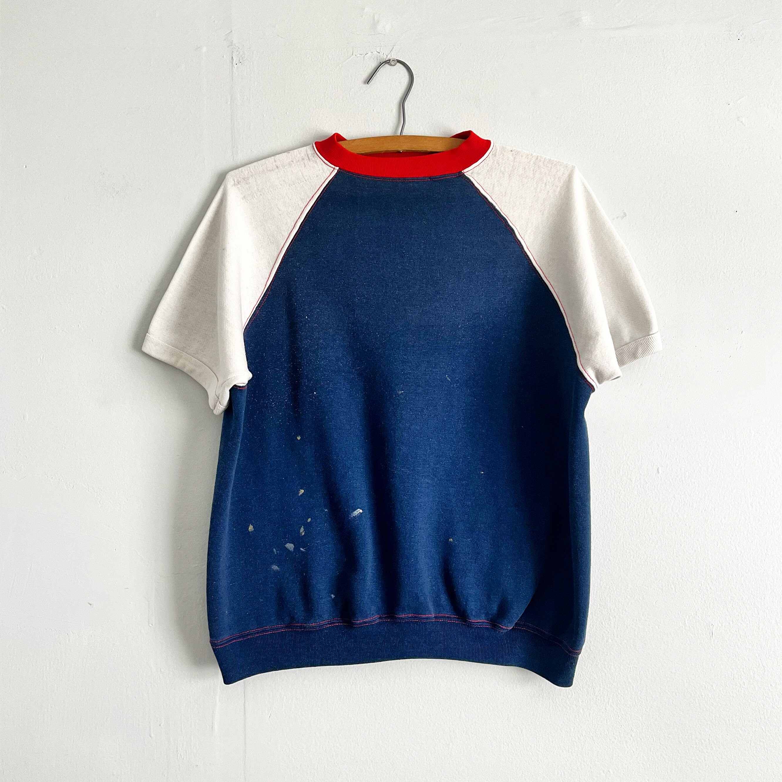 Vintage 60s Tri-color Short Sleeve Sweatshirt: Paint Splatter