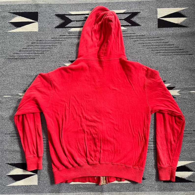 Vintage 60s 70s Thermal Lined Zip Up Red Hoody Hooded Sweatshirt distressed size L image 6