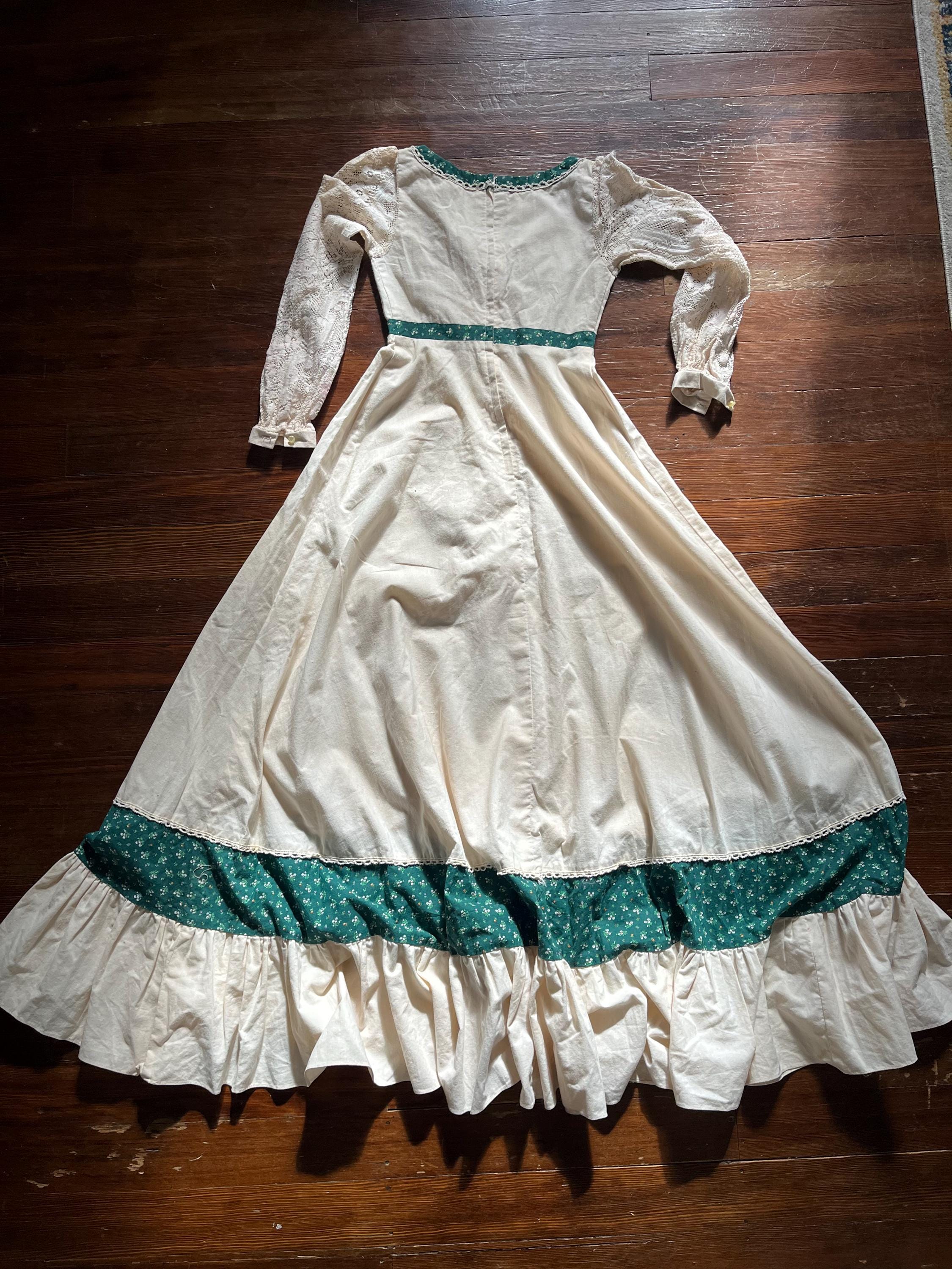 Vintage 70s Gunne Sax Prarie Dress Green Floral Lace Size S/M - Etsy