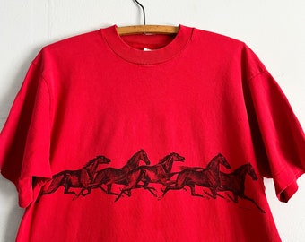 Vintage 90s Galloping Horse Sequence print double sided T Shirt Size L