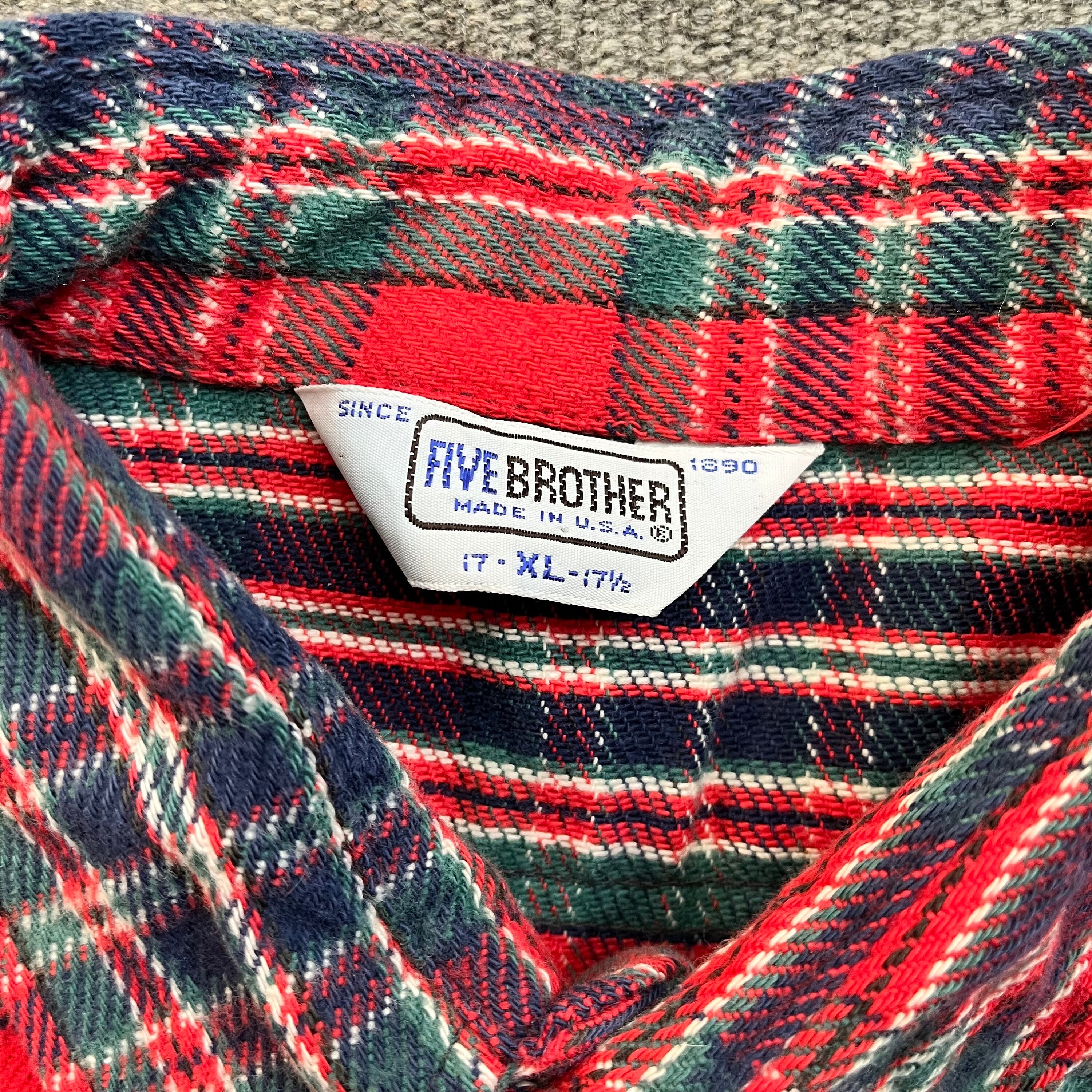 Vintage 70s Five Brother Plaid Lumberjack All Cotton Flannel