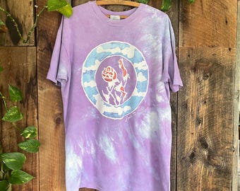 Camiseta vintage de los 90 inspirada en Grateful Dead con estampado tie-dye de rosas, costura simple, talla XL