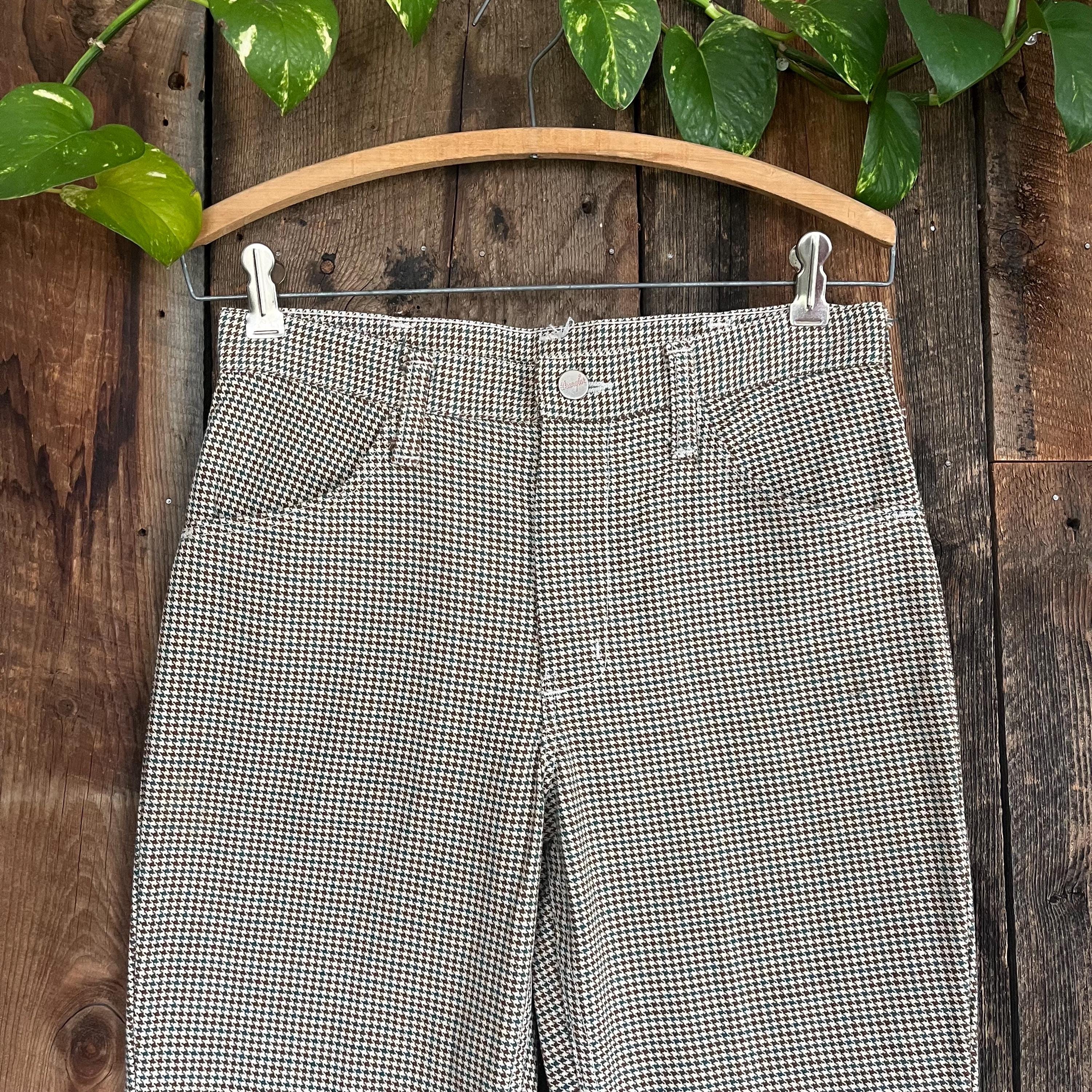 Vintage 60s 70s Wrangler Plaid Woven Flare Pants Talon Zipper Size