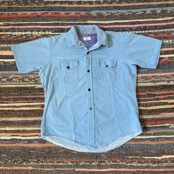 Vintage 50s 60s Blue Denim Selvedged button up shirt anchor buttons Gantner of California size L