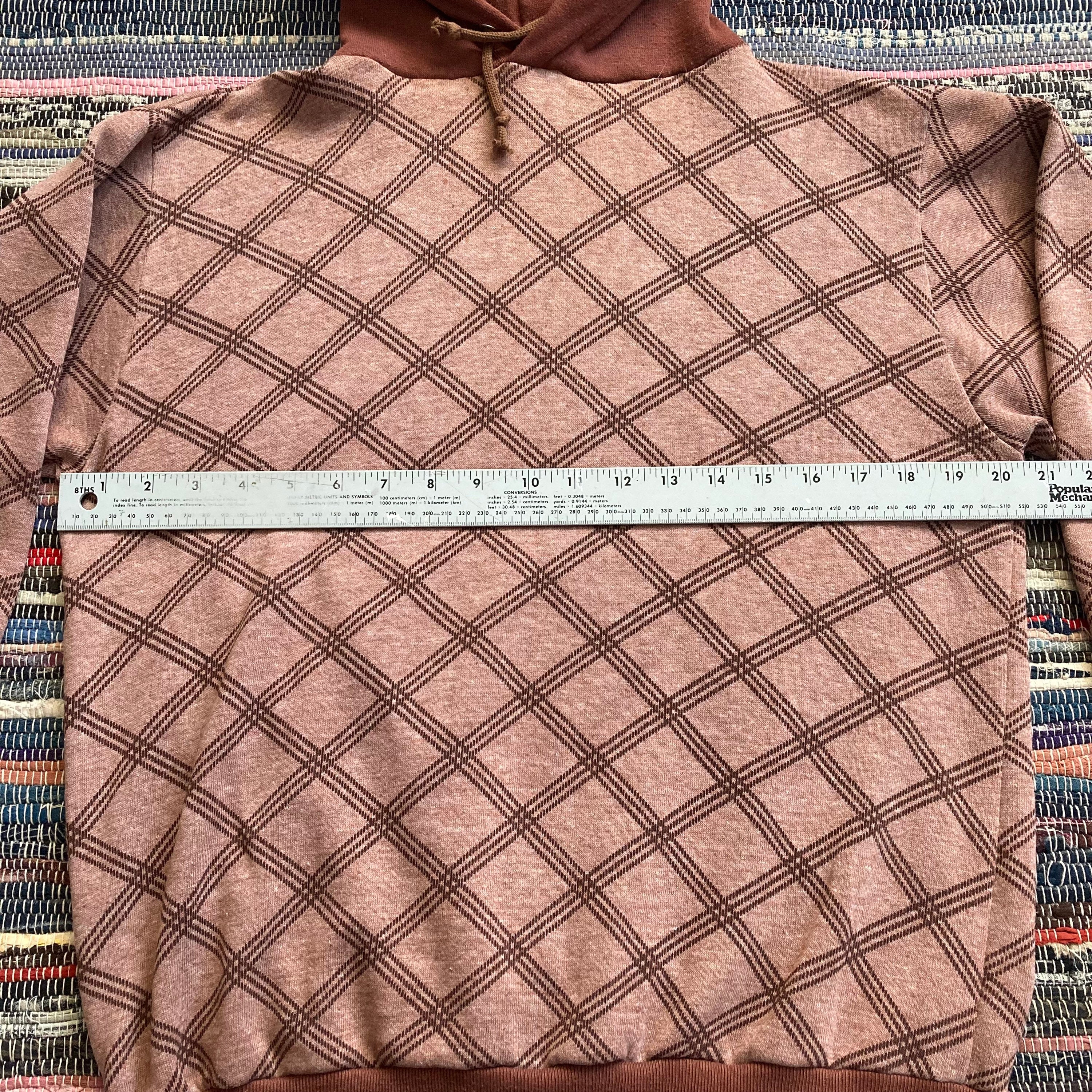 Vintage 70s Laddis pattern two tone hoodie sweatshirt checkerboard size L Kleding Gender-neutrale kleding volwassenen Hoodies & Sweatshirts Hoodies 
