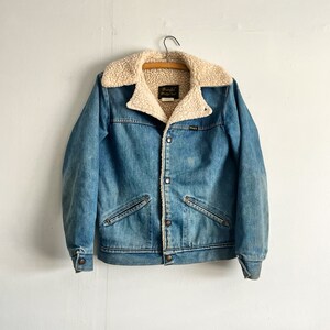 Vintage 70s Wrangler Wrange Coat Denim Jacket Sherpa Lined Big 