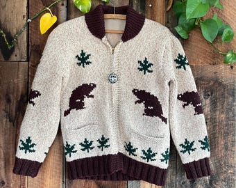Vintage KANATA Hand Knit Chunky Cowichan Inspired Sweater Jacket