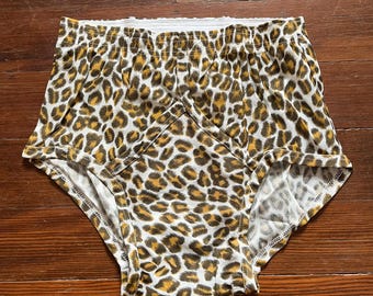 Vintage jaren 60 jockey nieuwigheid print cheetahbont Y-slip voorkant maat 34