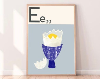 E is for egg A3, A4 print, Kitchend decor, Fine wall art, Breakfast illustration, Nursery decor, Art for home, Food illustration, Fun art,