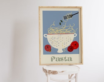 Pasta illustration, Fine wall art A3, A4, Home decoration, Kitchen decoration idea, Food illustration, Italian food,