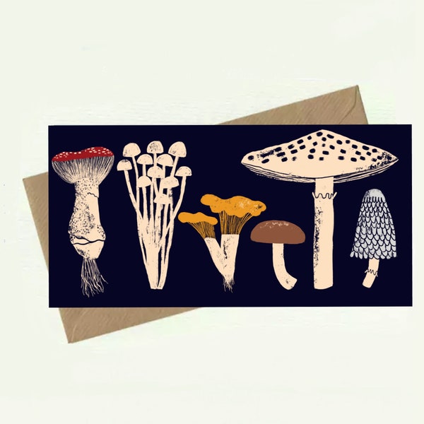 Mushrooms and pumpkin DL cards, Big size food illustration, Handmade greeting cards, Nature lover gift idea, Food lover gift idea,