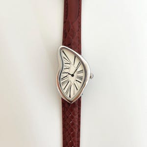 Melting Watch: Silver Surrealist Design - Italian Leather Band