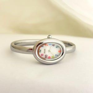 Vintage Silver Bangle Watch: Colorful Dial, Italian Design