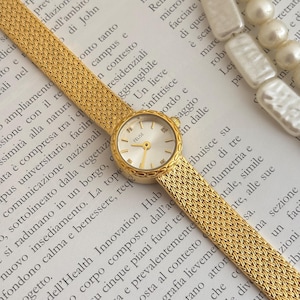 Gold Watch, Vintage Inspired Elegant Watch, Mesh Bracelet, 24K Gold Plated Retro Watch, Knitted Watch Strap
