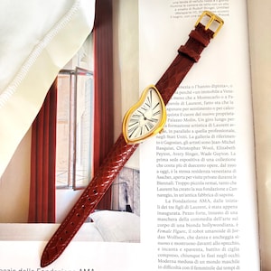 Melting Watch: Dali Inspired Surrealist Design, 14K Gold Plated, Crocodile Leather