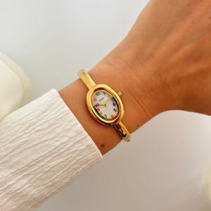 Vintage Gold Bangle Watch: Colorful Dial, Italian Design