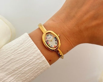 Vintage Gold Bangle Watch: Colorful Dial, Italian Design