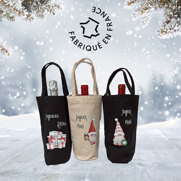 Emballage bouteille vin - sac cadeau réutilisable - Noël - Pochette cadeau en tissu - Personnalisable