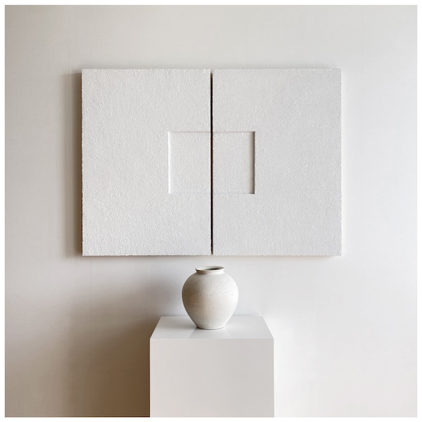 Artwork | Minimal Abstract | Sculptured Wall Art | Textured Painting On Wood Sculpture | ISLAND 730 | 730 mm X 1008 mm | WHITE