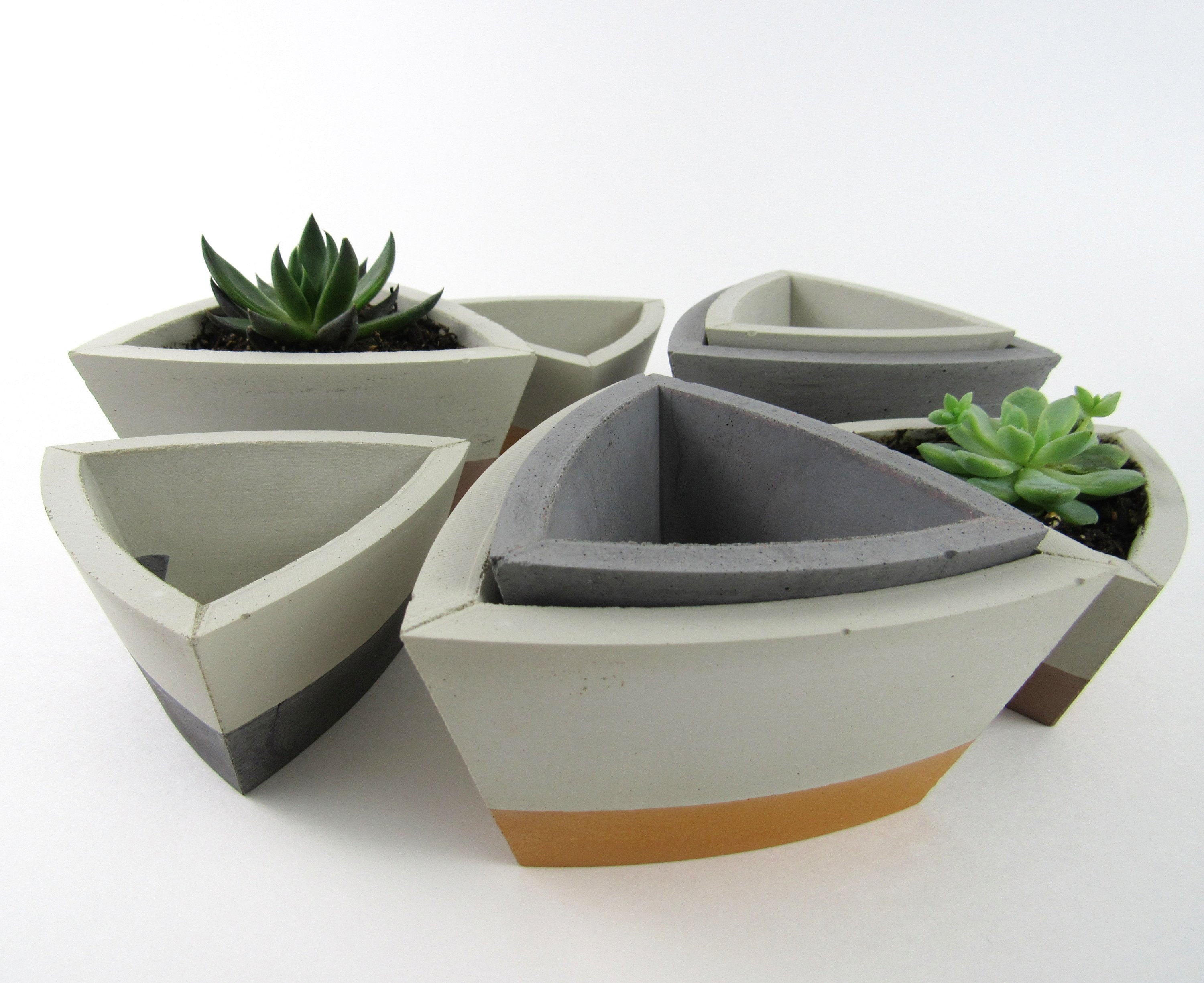 Curved Nesting Triangle Concrete Planter or Bowl