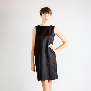 Midi black dress, Minimalist dress with deep back cleavage