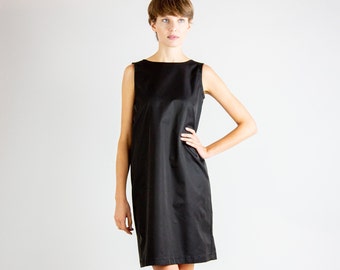 Midi black dress, Minimalist dress with deep back cleavage