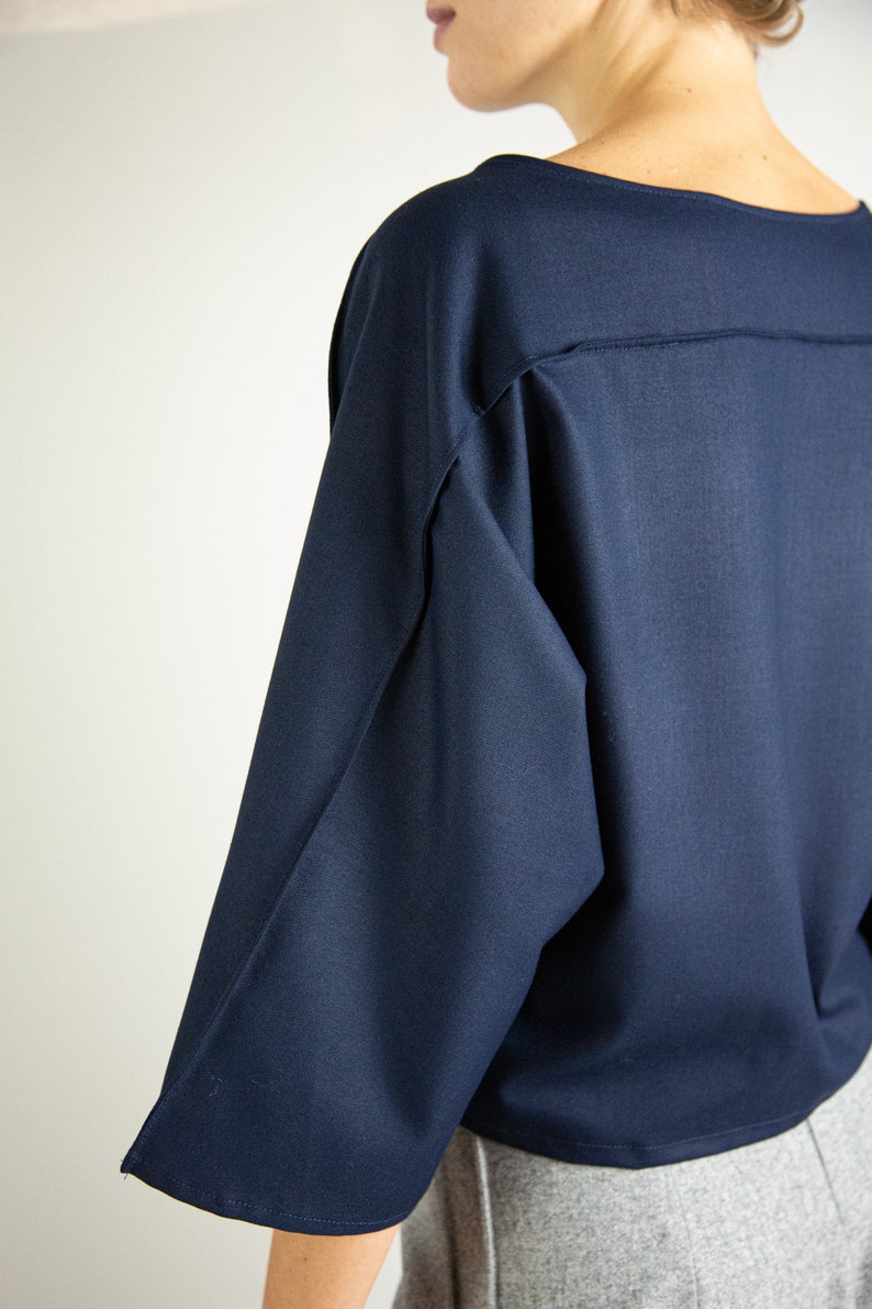 blouse, top, kimono blouse, minimalist blouse, navy blouse, navy blue top, minimalist top, viscose blouse image 5
