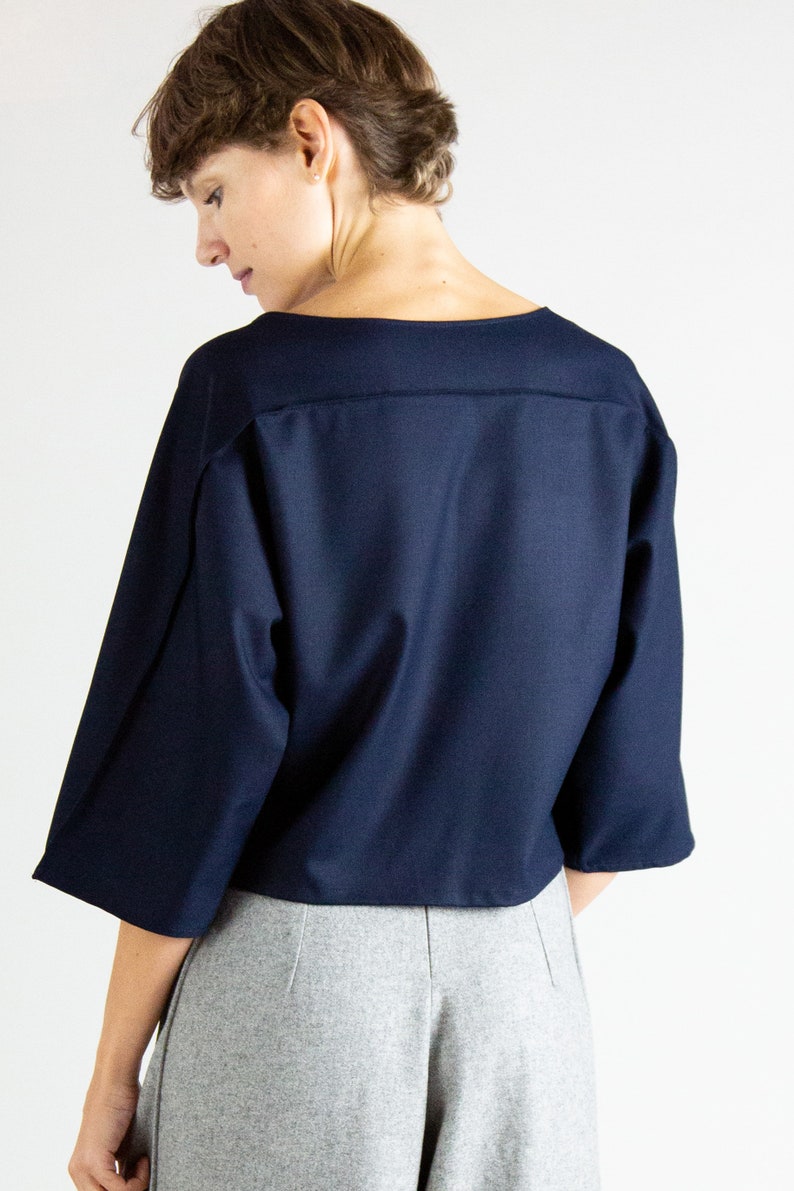 blouse, top, kimono blouse, minimalist blouse, navy blouse, navy blue top, minimalist top, viscose blouse image 2