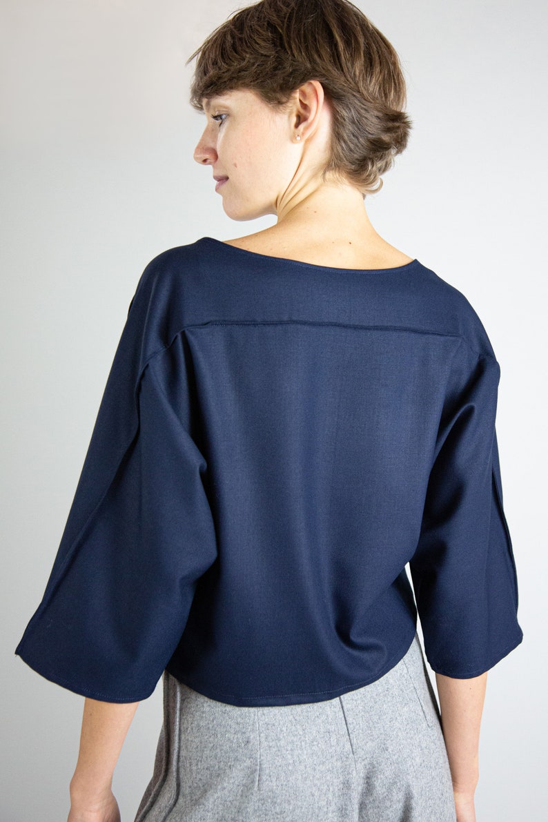 blouse, top, kimono blouse, minimalist blouse, navy blouse, navy blue top, minimalist top, viscose blouse image 4