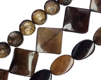 Burnt Jade & Faceted Bronzite Beads