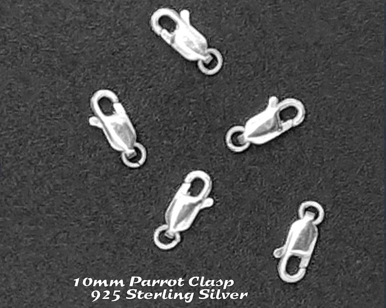May include: Five silver 10mm parrot clasps, made of 925 sterling silver.