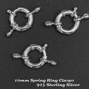 May include: Three silver 16mm spring ring clasps, made of 925 sterling silver.