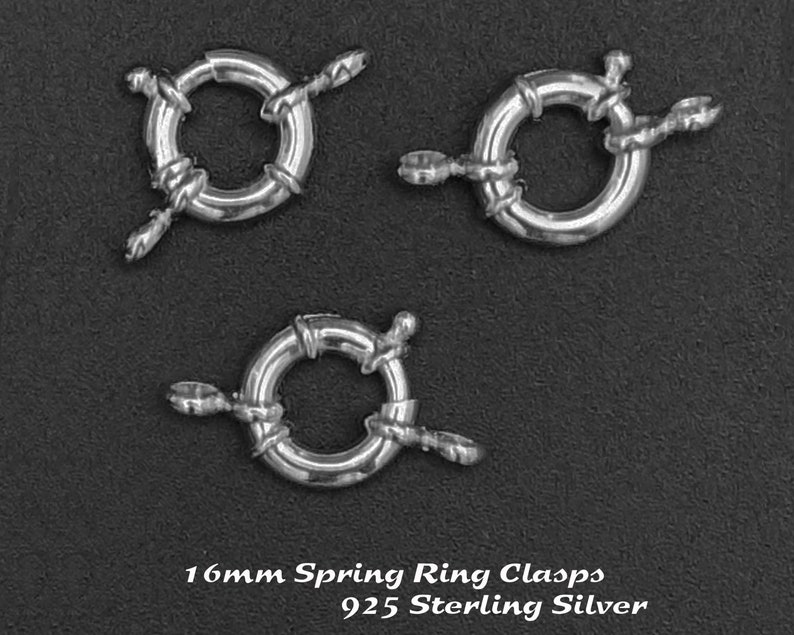May include: Three silver 16mm spring ring clasps, made of 925 sterling silver.