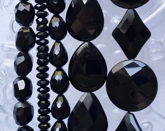 Faceted Black Agate  Beads