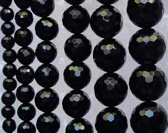 Faceted Black Agate Beads 6-16mm