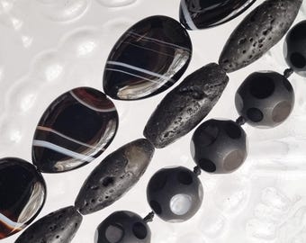 Black Agate & Lava Stone Beads