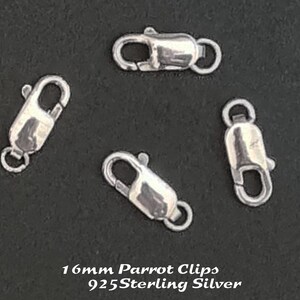 May include: Four silver 16mm parrot clips made of 925 sterling silver.